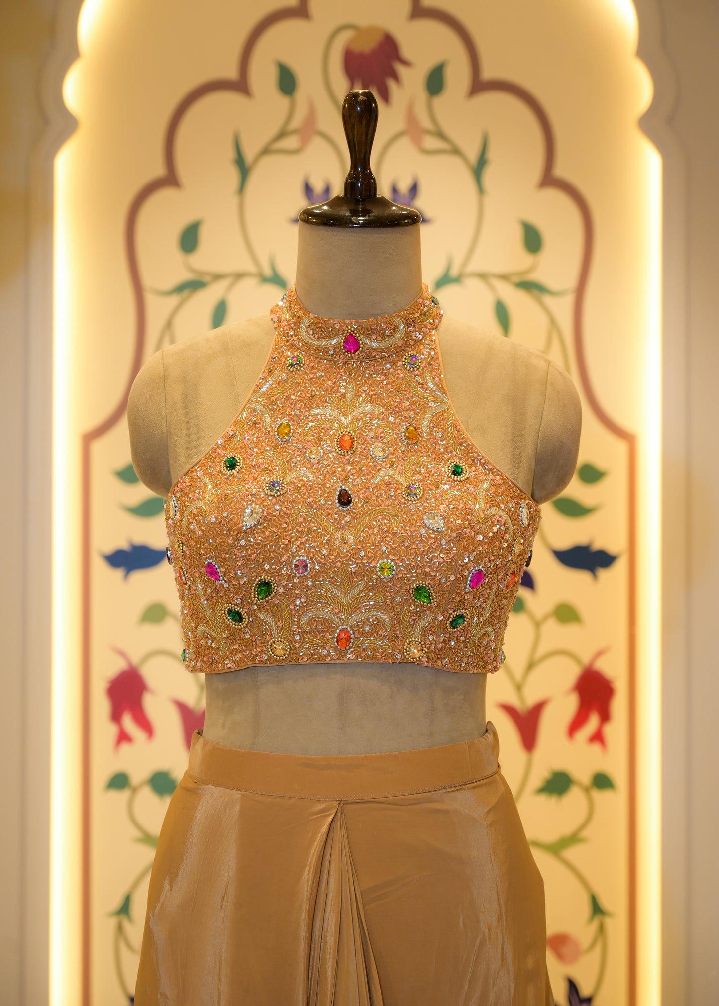 Zeenat Golden Gemstone Embroidered Pre Draped Saree