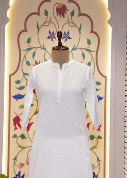 White Cotton 3 pc Kurti Set