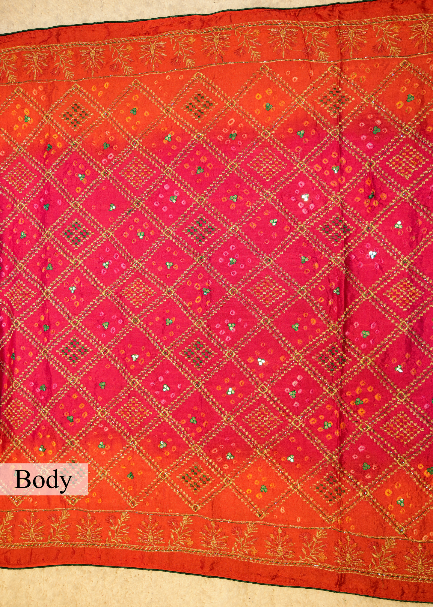 Orange & Pink Bhandhani Gajji Contrasting Saree with Unstitched Blouse