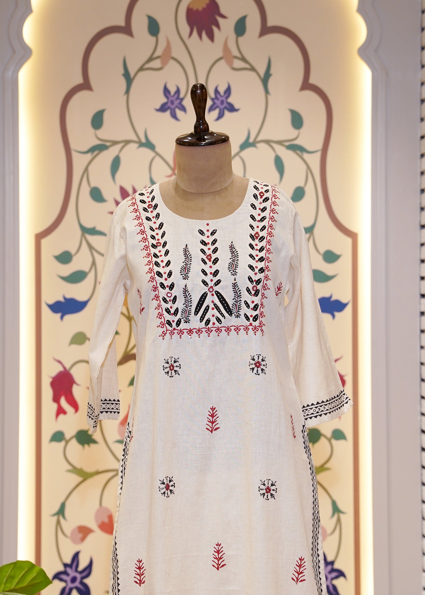 Cream Cotton Printed 3 pc Kurti Set