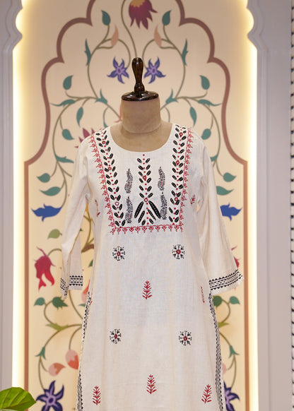 Cream Cotton Printed 3 pc Kurti Set