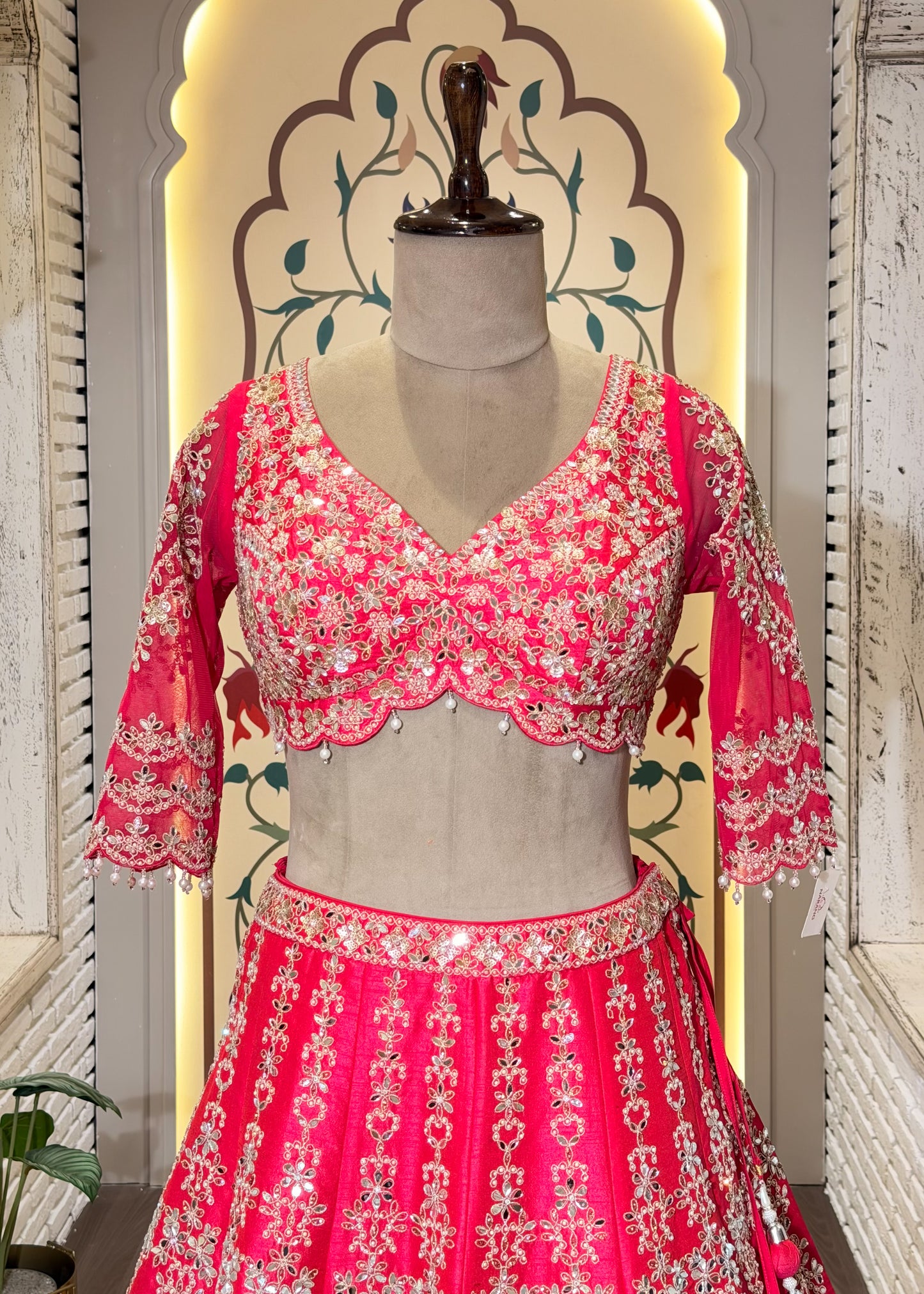Rani Mirror Embroidered Designer Lehenga with Full Sleeves Blouse