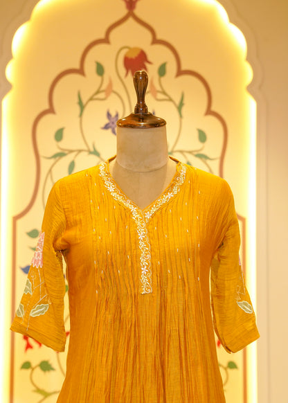 Swaati Mustard 3D flowers Stitched Suit Set