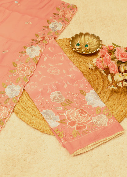 Lilya Pink Floral Unstitched Suit Set