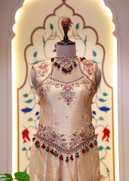 Mihika Golden Banarasi Sharara Set with Dupatta