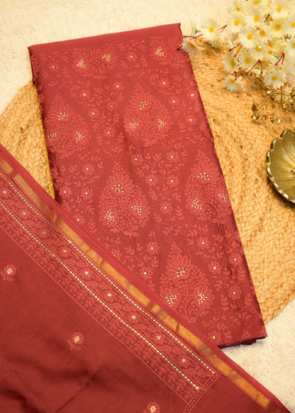 Sunanda Maroon Shadow Embroidered Unstitched Suit Set