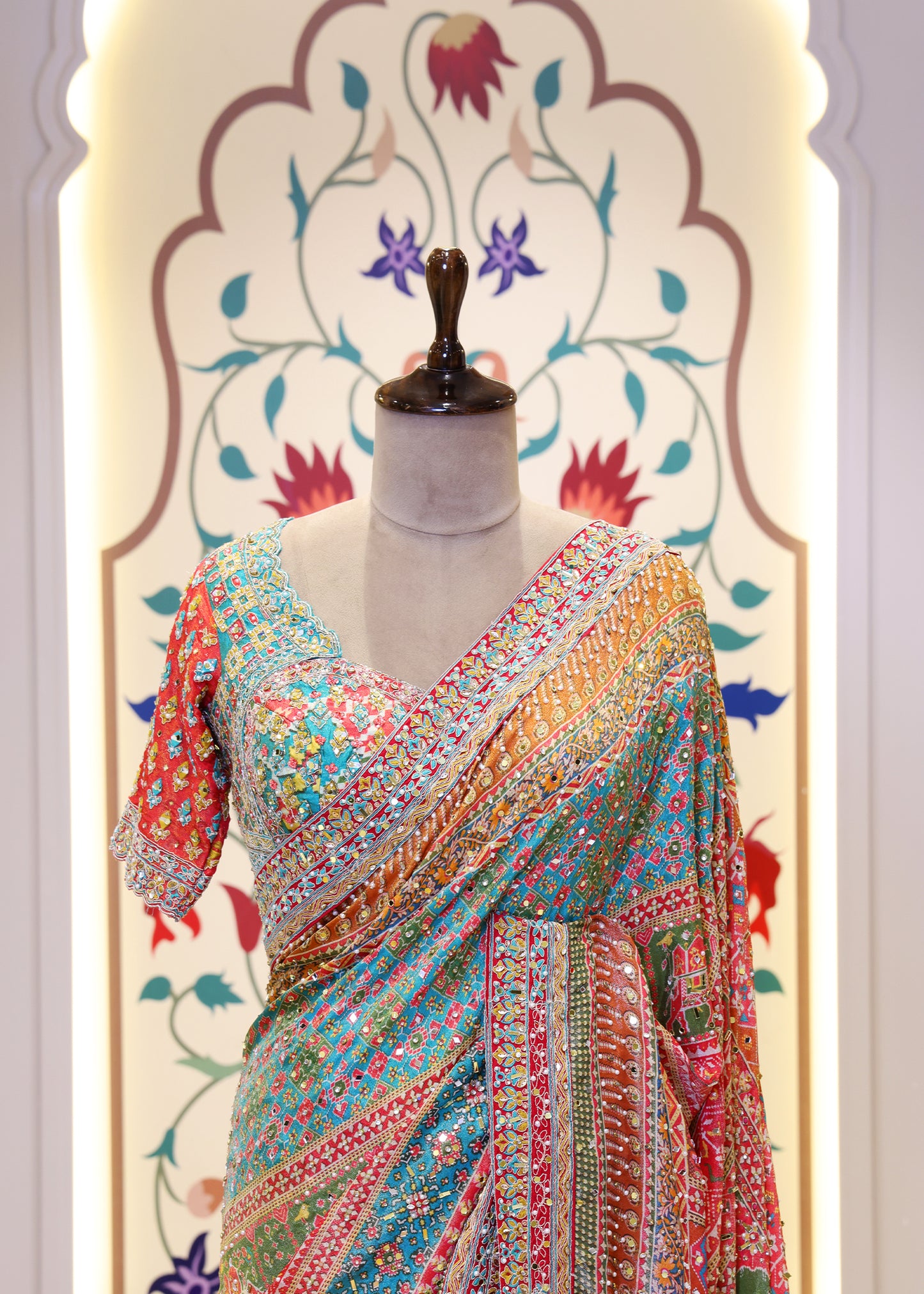 Charvi Firozi Saree with Stitched Blouse