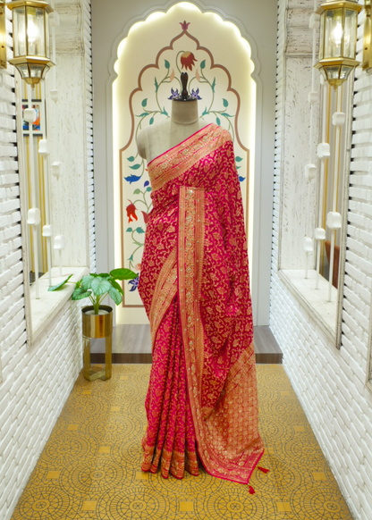 Nazini Rani Satin Silk Jaal Saree with Unstitched Blouse