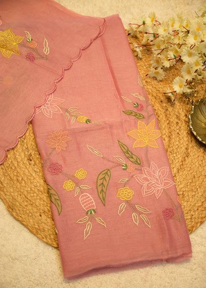 Seeya Pink Appliqué Unstitched Suit Set