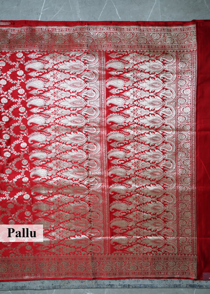 Pure Banarasi Red Saree with Unstitched Blouse