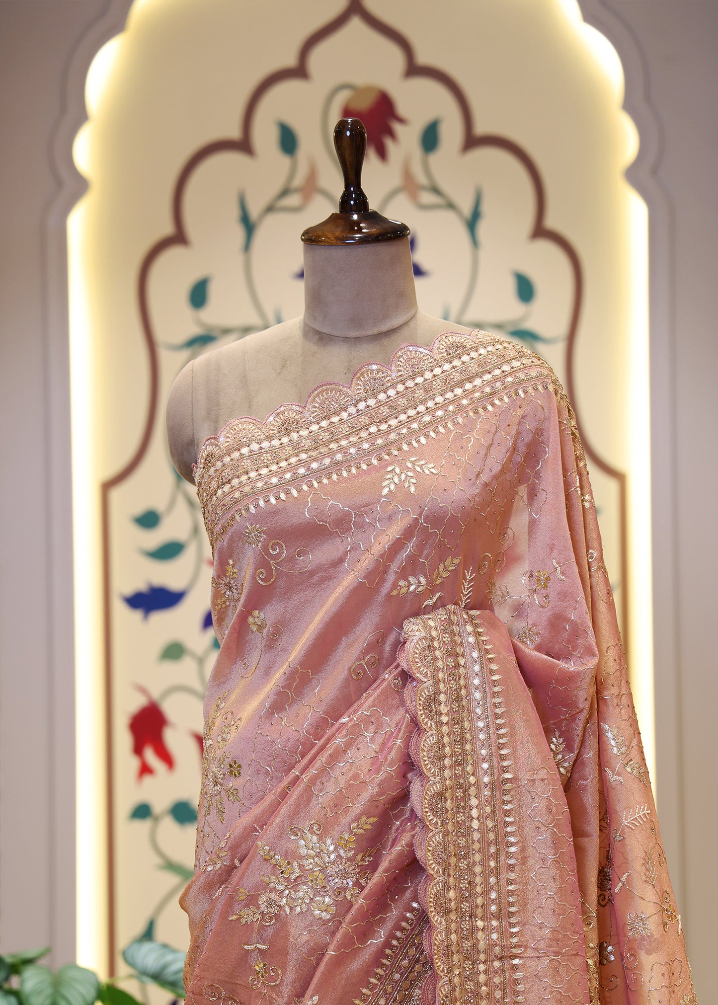 Kaveri Pastel Pink Handcrafted Saree with Unstitched Blouse
