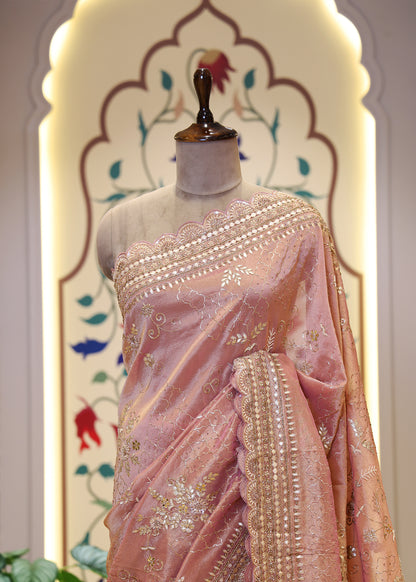 Kaveri Pastel Pink Handcrafted Saree with Unstitched Blouse