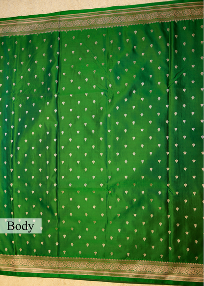 Green Banarasi Kattan Silk Booti Zari Border with Unstitched Blouse
