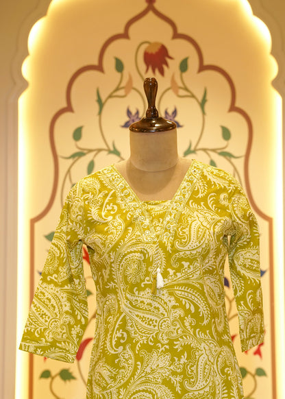 Kaia Green Lace Border Stitched Suit Set