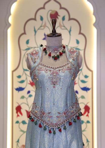 Mihika Blue Banarasi Sharara Set with Dupatta