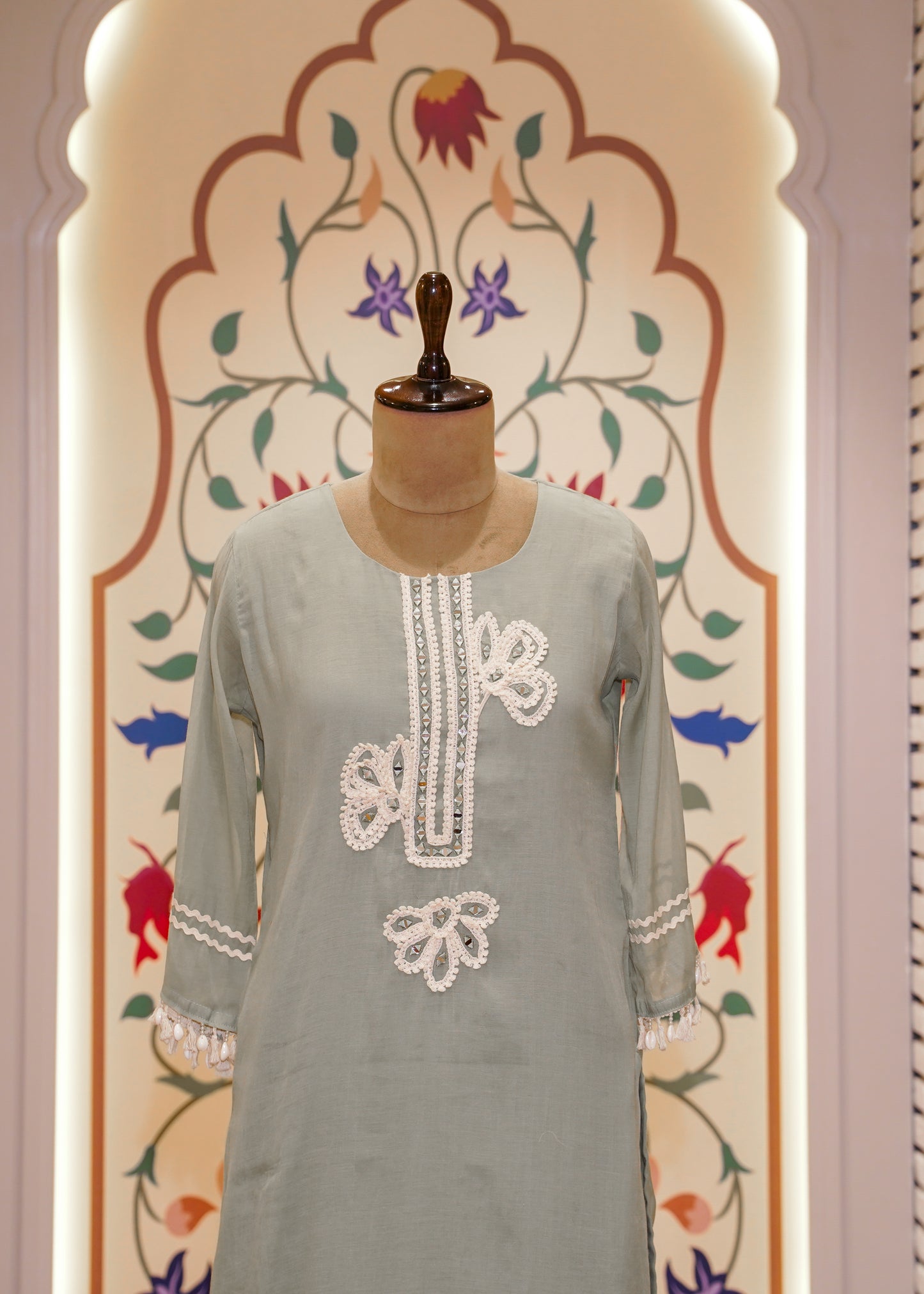 Pista Green Mul Cotton Thread Embroidered 3 pc Kurti Set