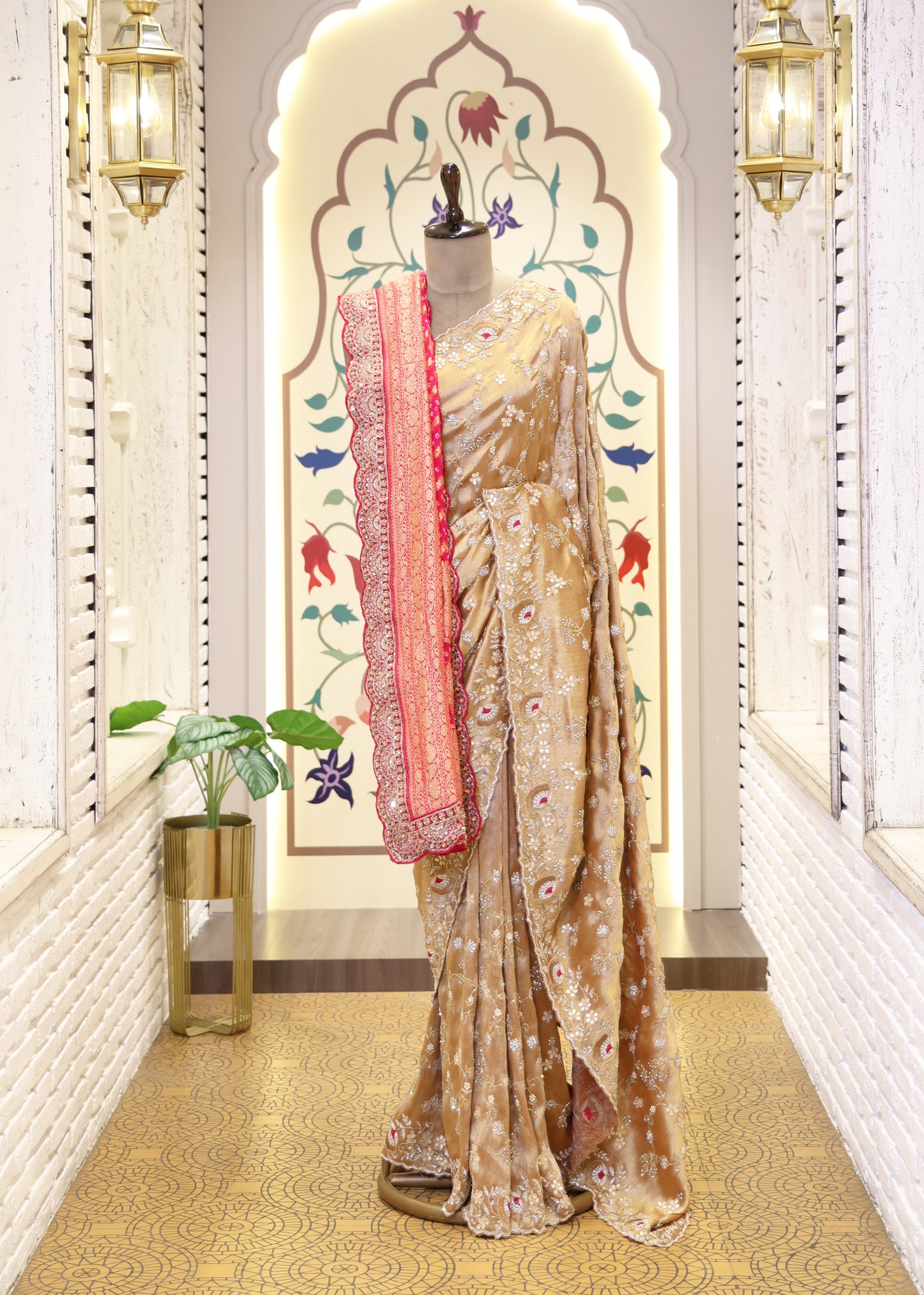 Pink Garchola Heavy Border Long Bridal Dupatta