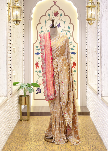 Pink Garchola Heavy Border Long Bridal Dupatta