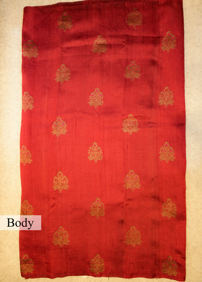Ruby Red Raw Silk Neem Zari Boota Saree with Unstitched Blouse