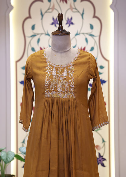 Ikshita Mustard Short Anarkali Stitched Suit Set