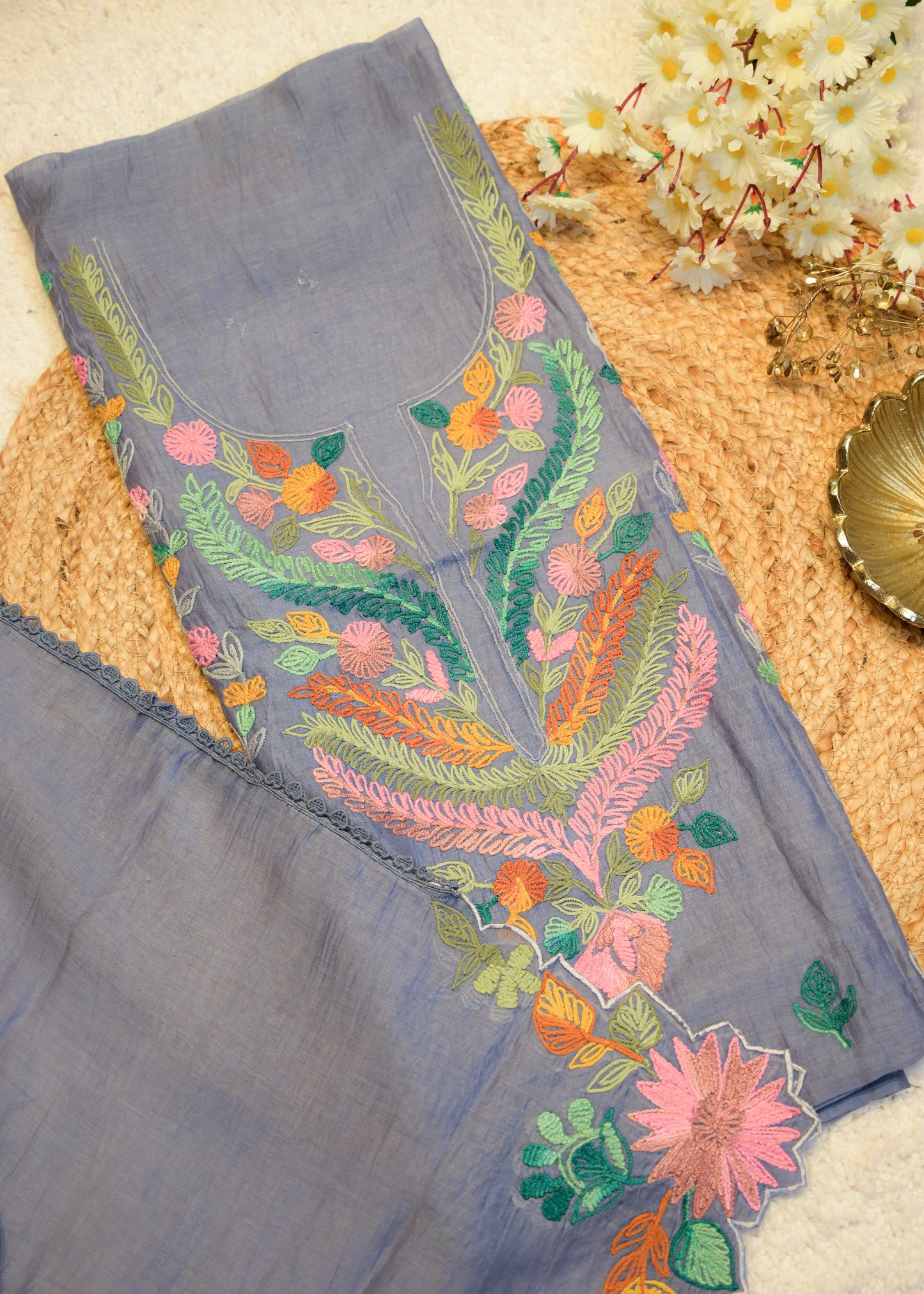 Niyati Grey Kantha Unstitched Suit Set