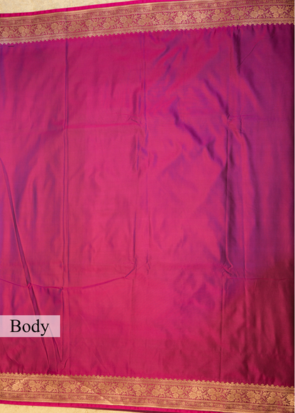 Rani Pink Banarasi Kattan Silk Zari Border with Unstitched Blouse