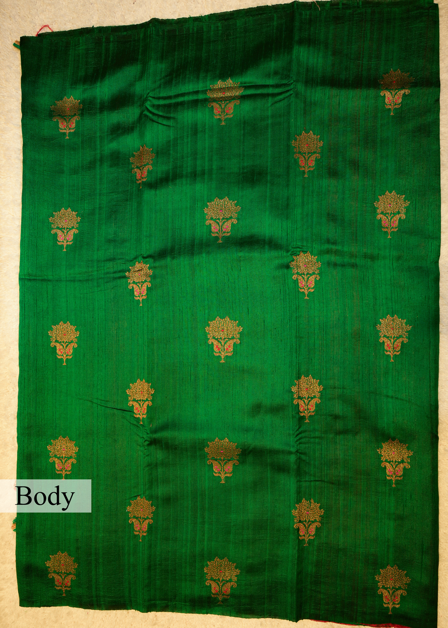 Emerald Green Raw Silk Neem Zari Boota Saree with Unstitched Blouse