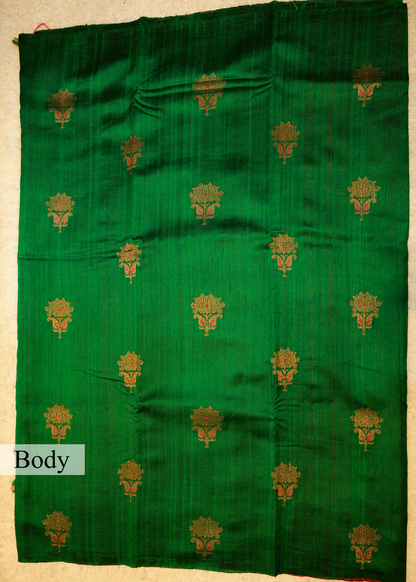 Emerald Green Raw Silk Neem Zari Boota Saree with Unstitched Blouse