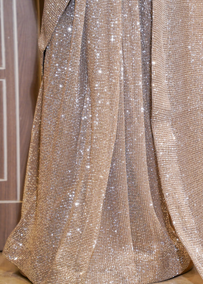 Champagne Sequence Saree with Stitched Blouse
