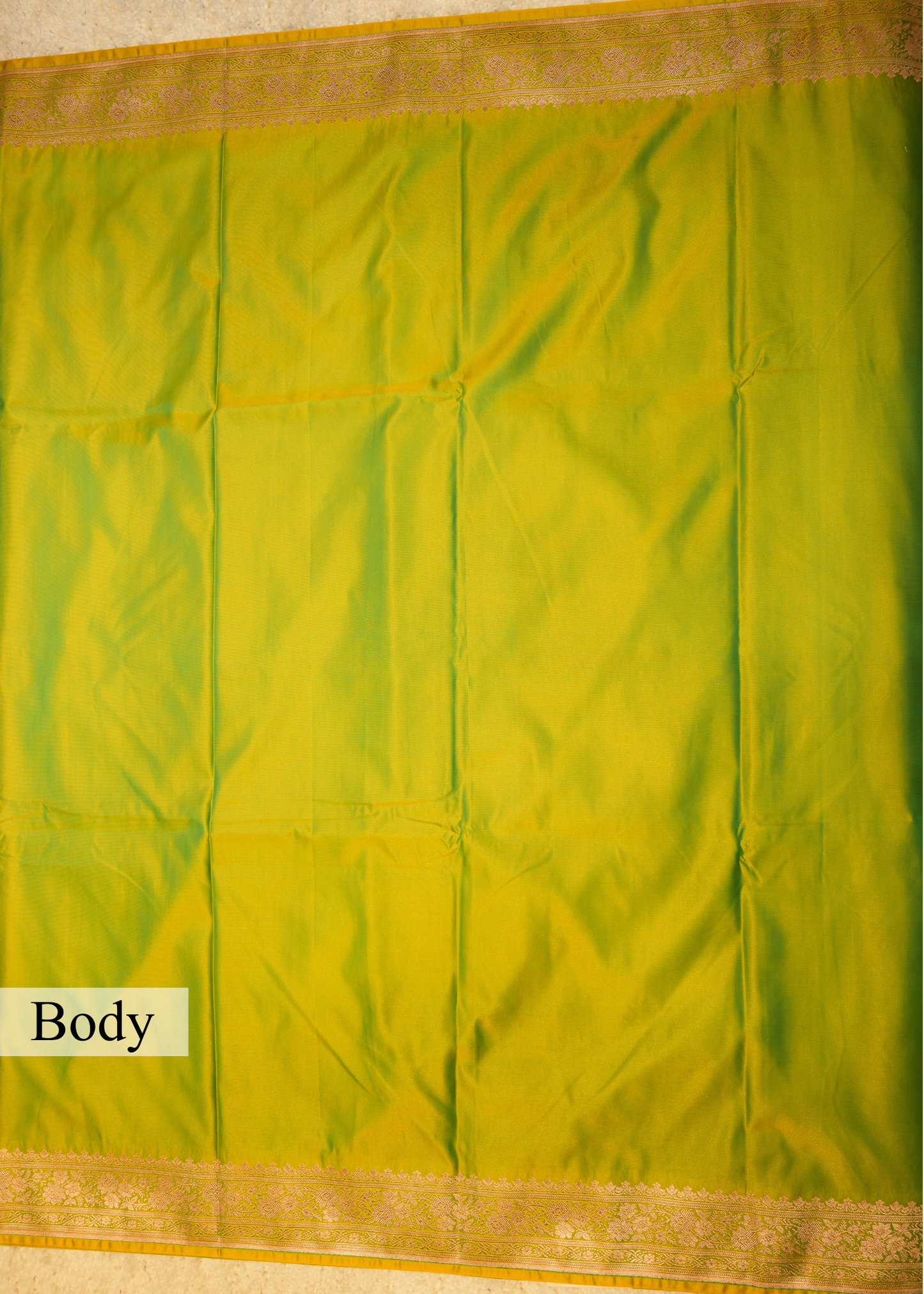 Lime Green Banarasi Kattan Silk Zari Border with Unstitched Blouse