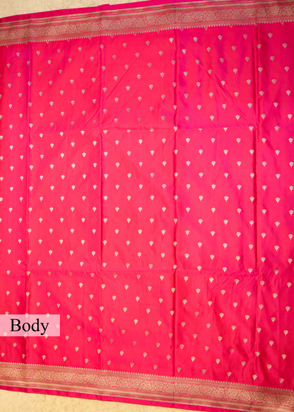 Rani Pink Banarasi Kattan Silk Booti Zari Border with Unstitched Blouse