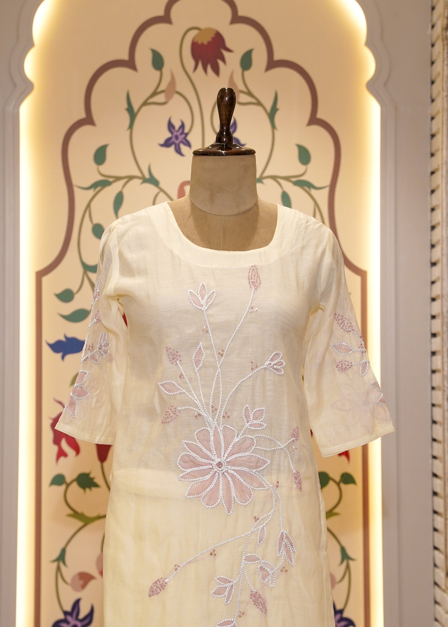 Light Yellow Cotton 3 pc Kurti Set
