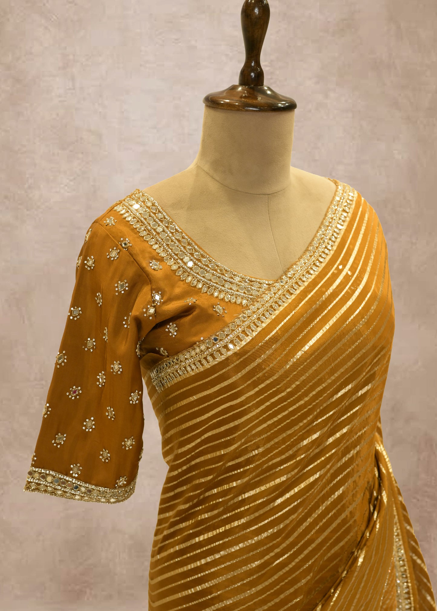 Mehendi Green Striped Zari Organza Sarees with Stitched Blouse