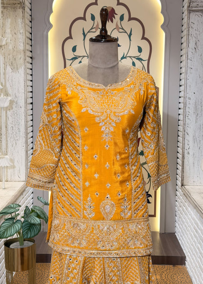 Yellow Party Wear Sharara Suit Set