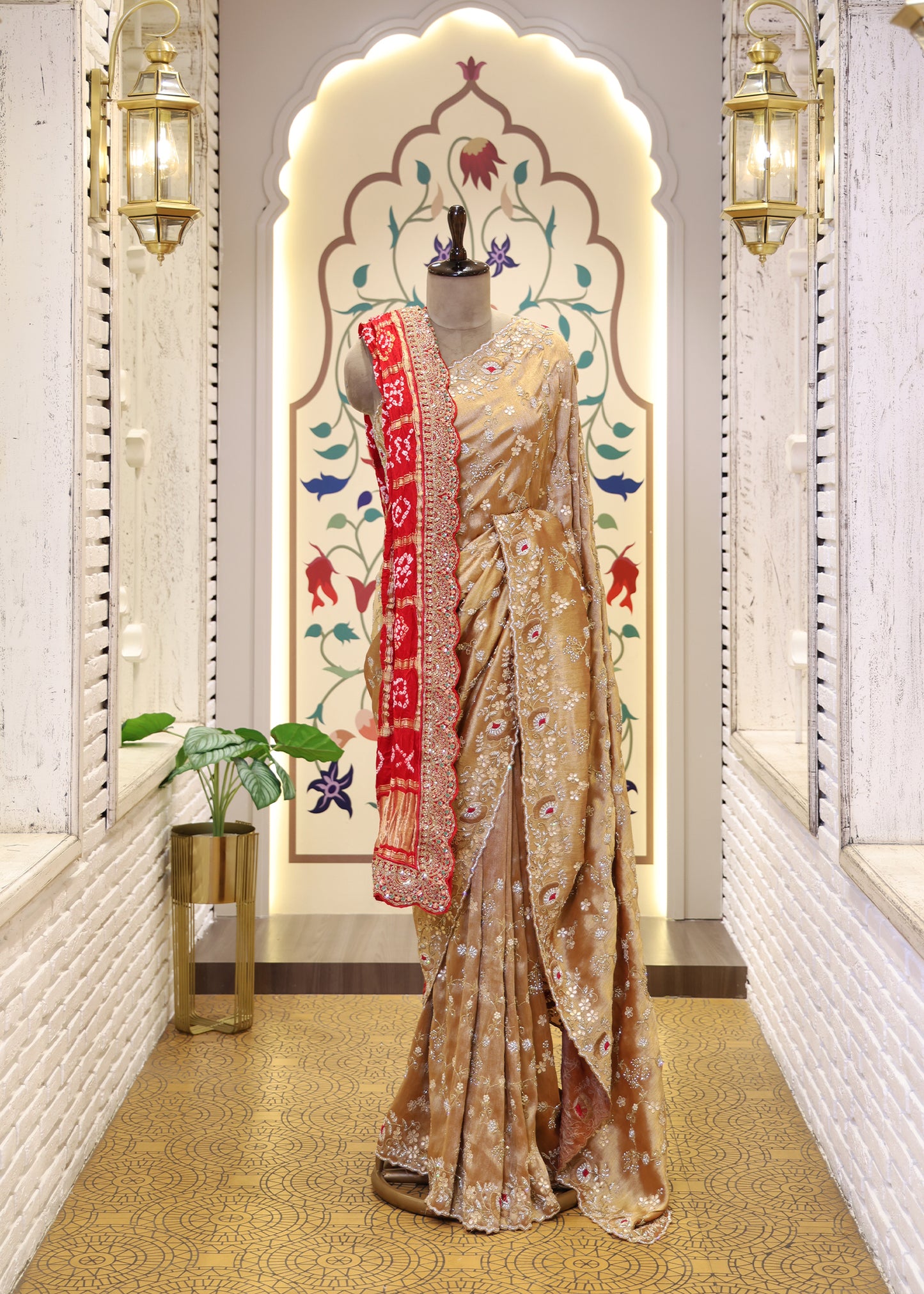 Red Bandhani Long Bridal Dupatta with Heavy Border