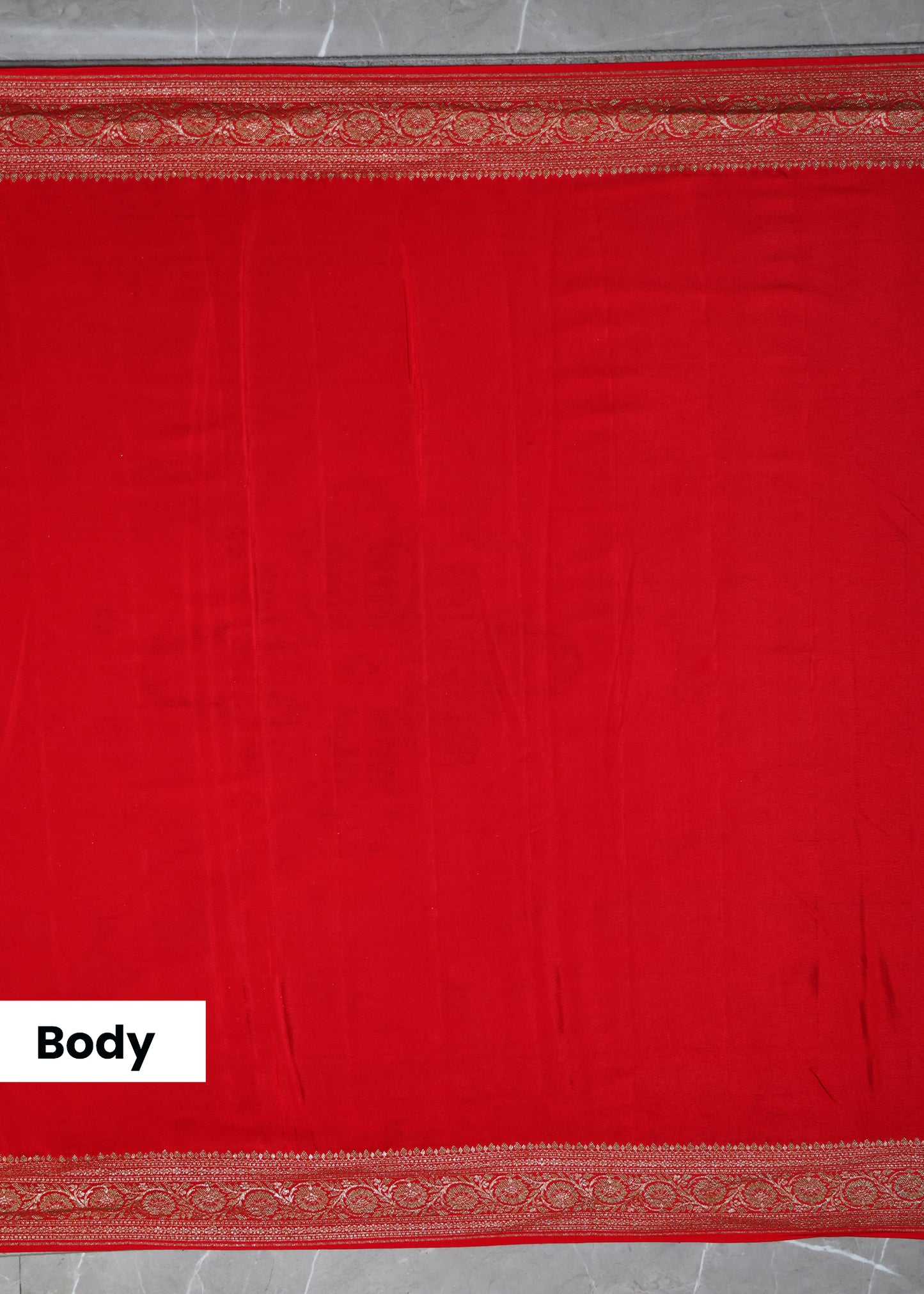 Deeya Plain Red Banarasi Pure Crepe Saree with Unstitched Blous
