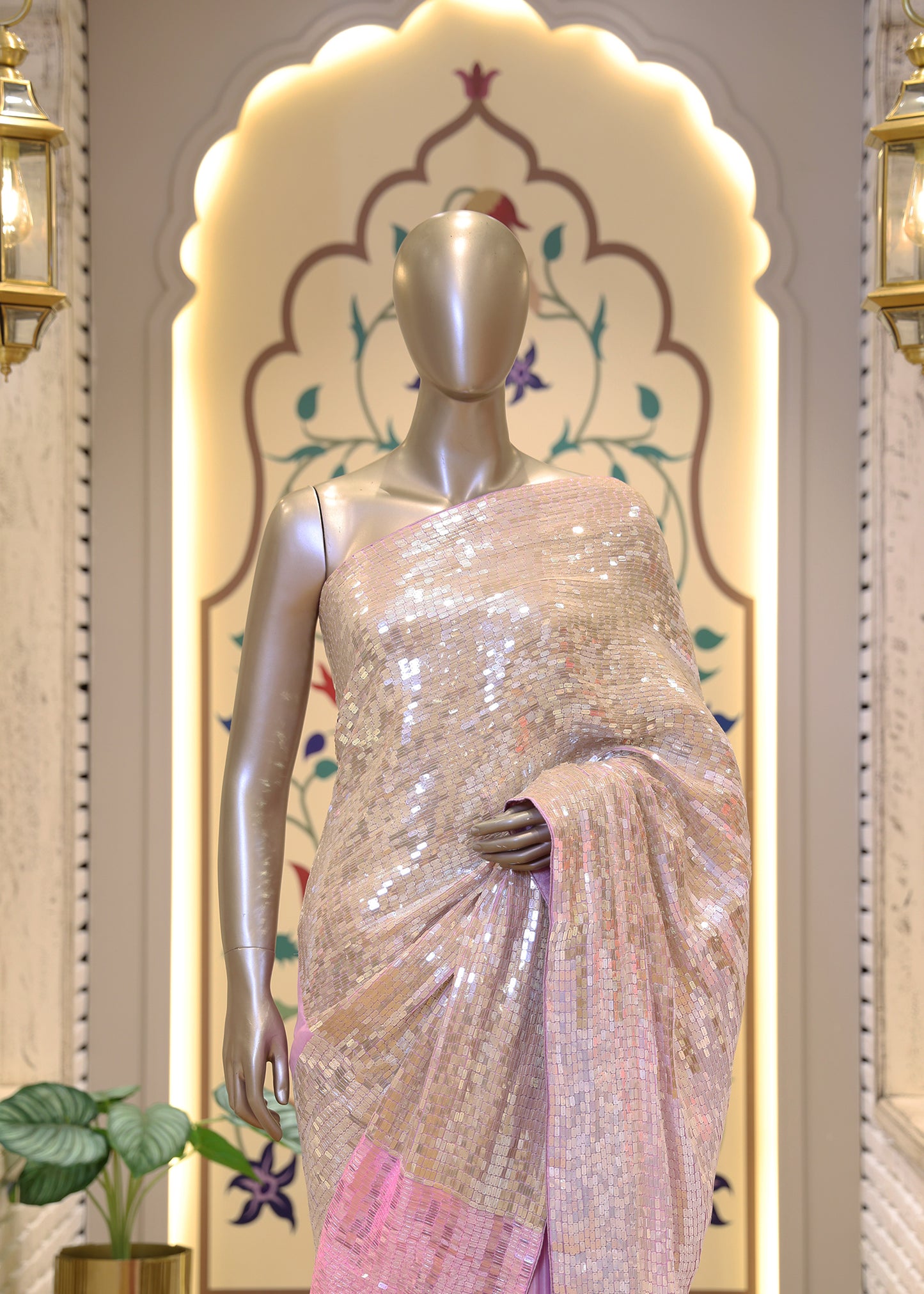 Zara Pink & Silver Ombree Sequin Saree