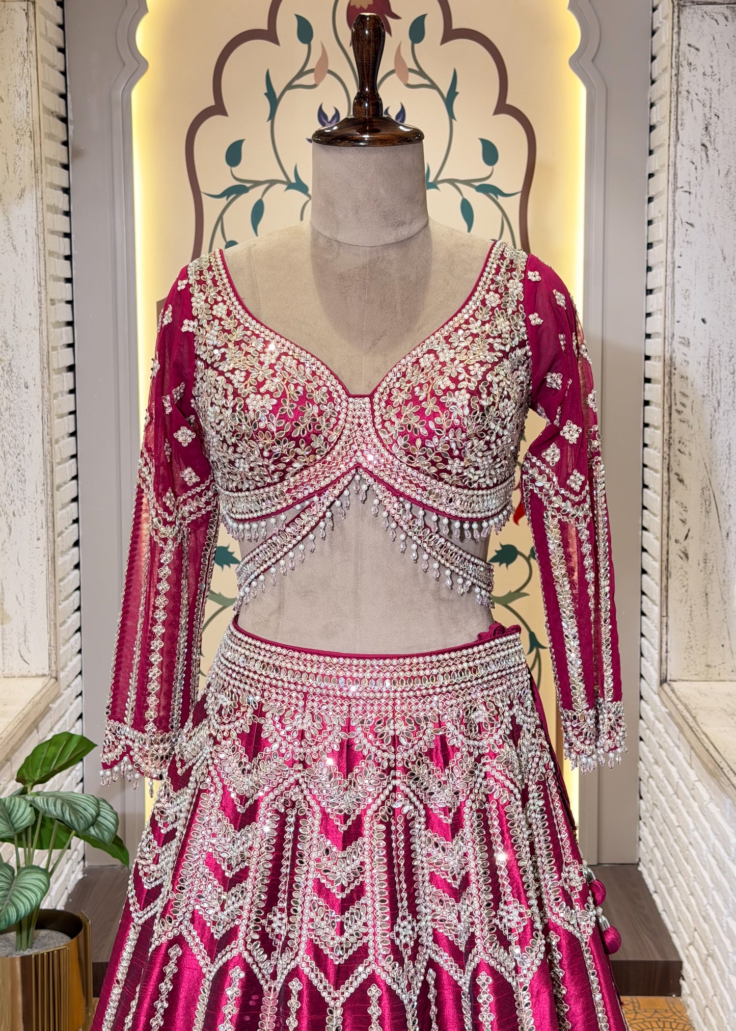 Cherry Mirror Embroidered Designer Lehenga with Full Sleeves Blouse