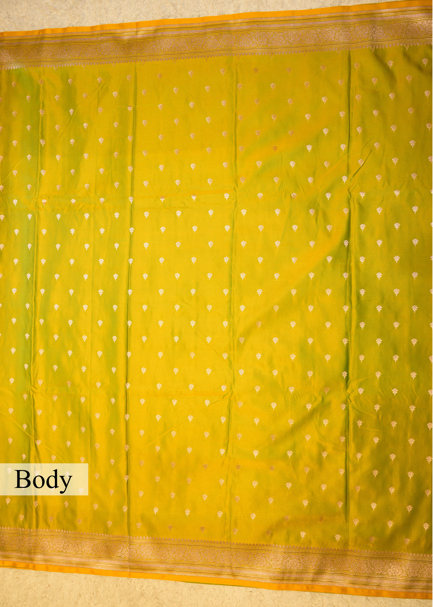 Lime Green Banarasi Kattan Silk Booti Zari Border with Unstitched Blouse