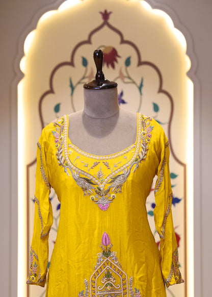Suhani Yellow Crop Top with Kurti Set