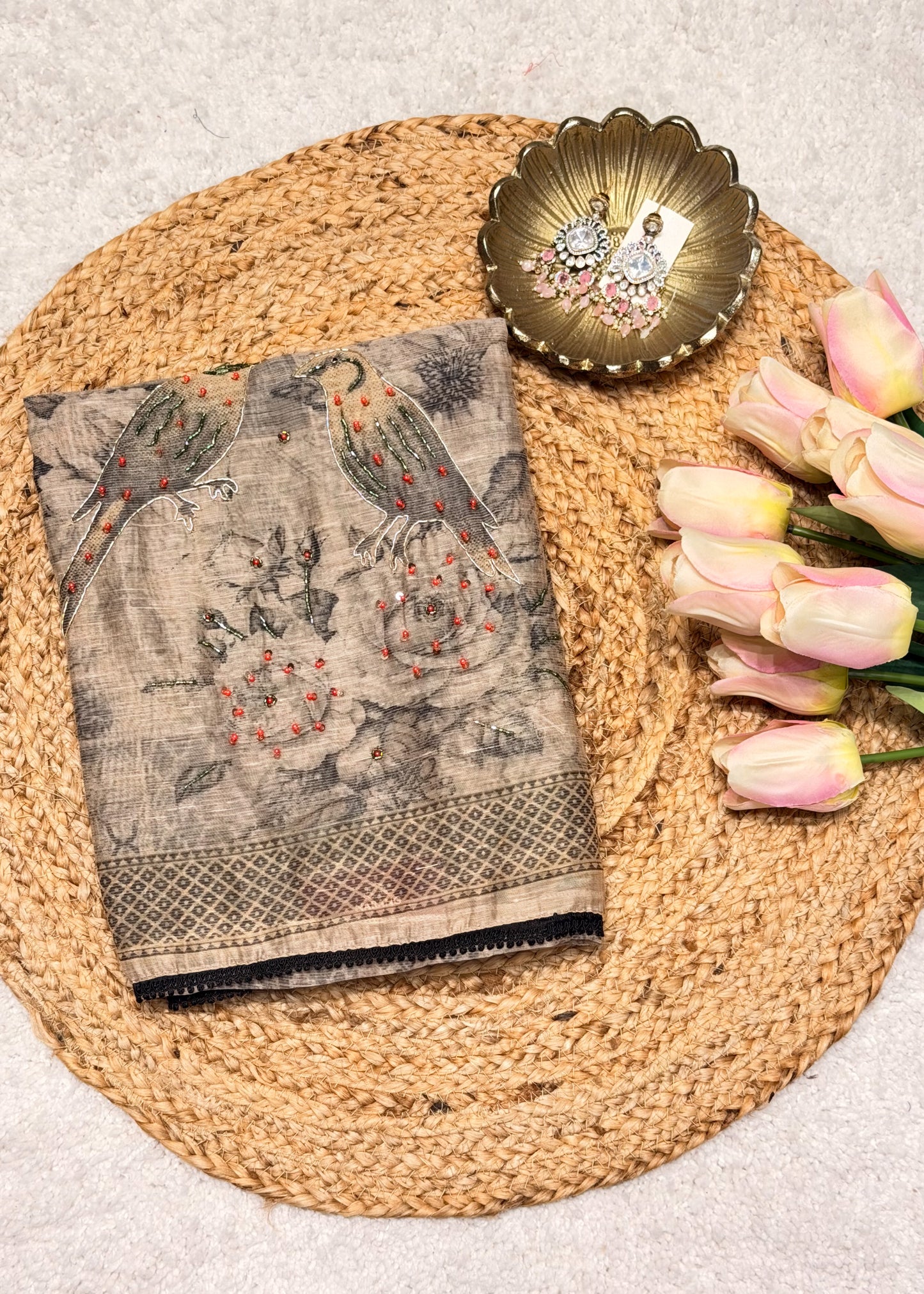 Mehraab Beige Printed Unstitched Suit Set