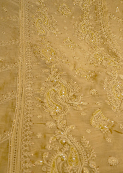 Pista Mul Cotton Thread Embroidered Unstitched Suit Set
