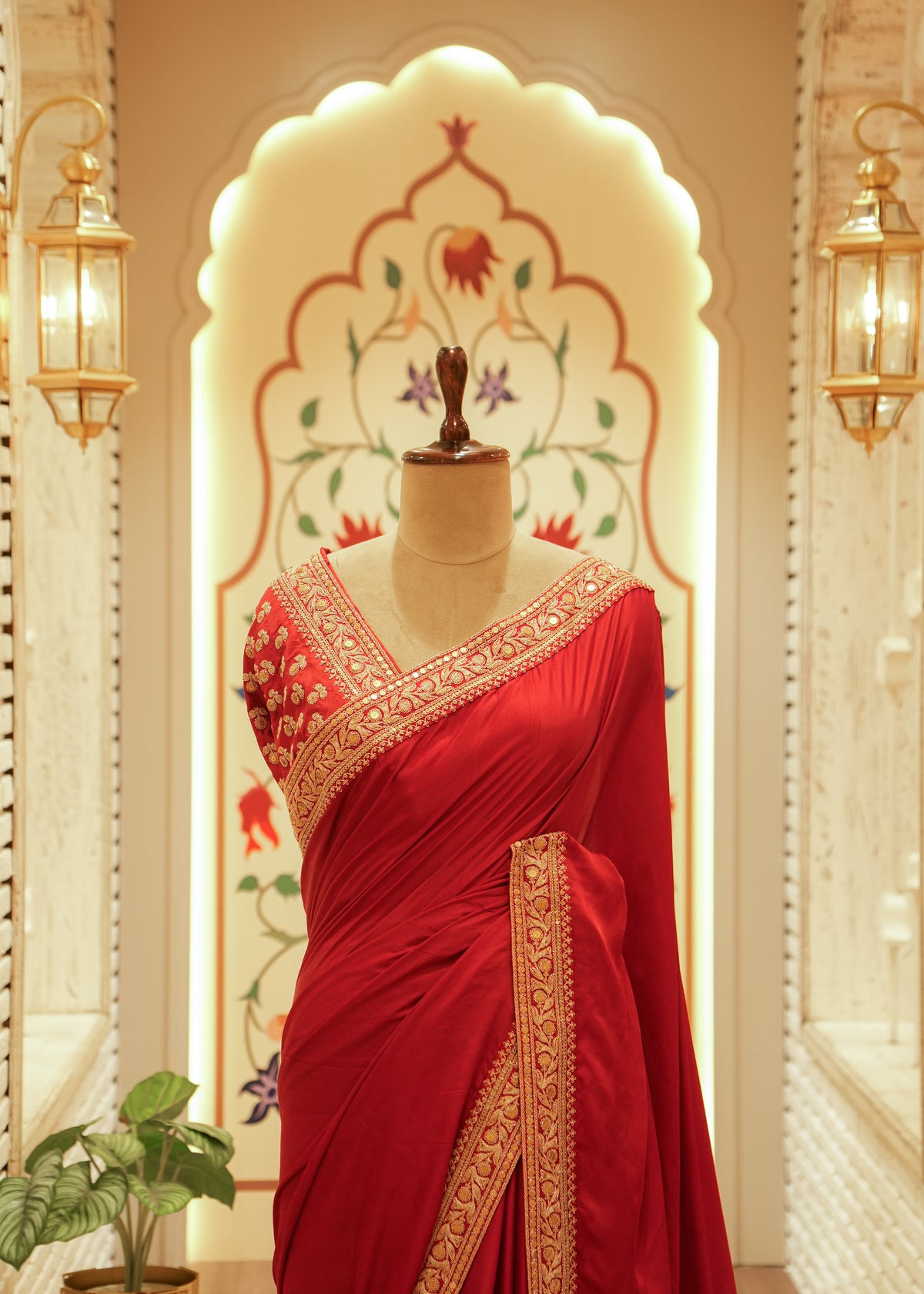 Inaya Maroon Red Silk Embroidered Saree with Stitched Blouse