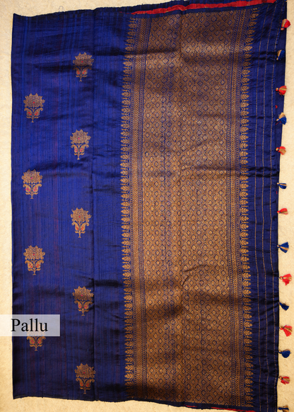 Blue Raw Silk Neem Zari Boota Saree with Unstitched Blouse