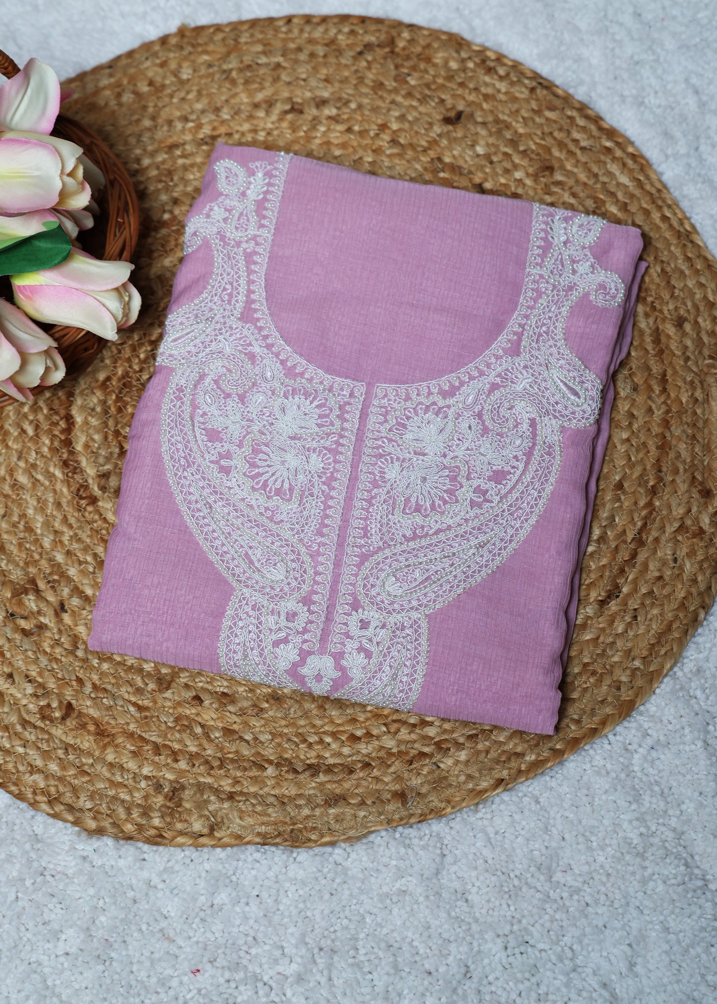 Pranika Pink & White Unstitched Suit Set