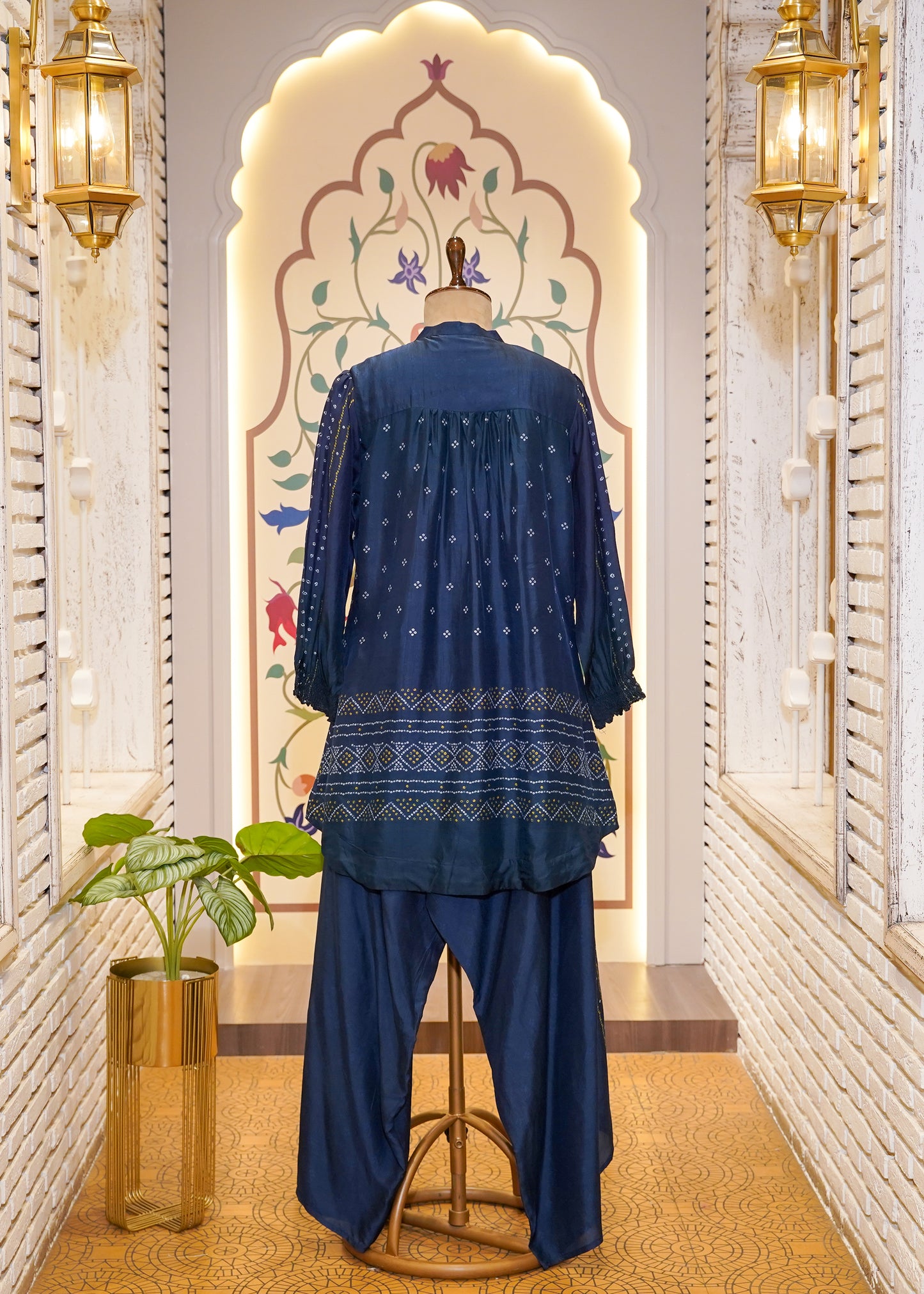 Navy Blue Printed Silk Co-ord Set