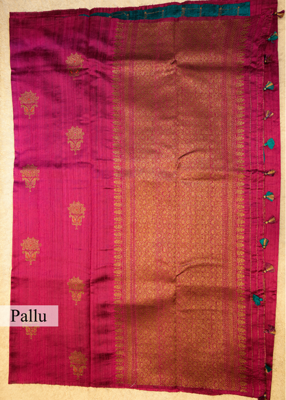 Fuchsia Pink Raw Silk Neem Zari Boota Saree with Unstitched Blouse