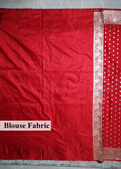 Mehroon Booti & Zari Border Banarasi Saree with Unstitched Blouse