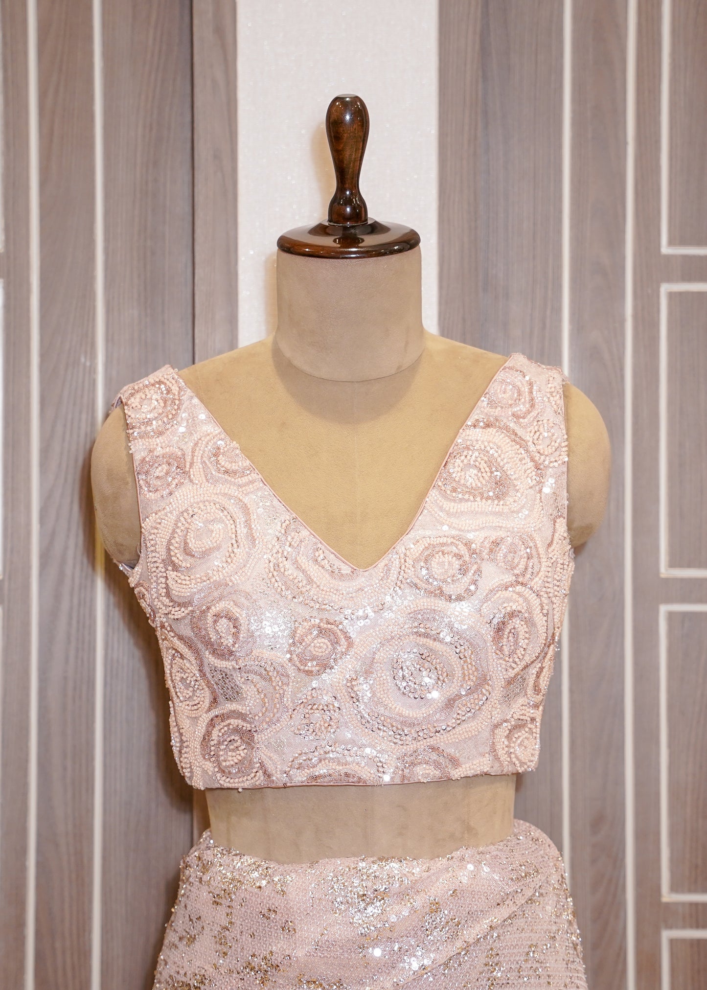 Pink Sequence Saree with Foil Work and Stitched Blouse