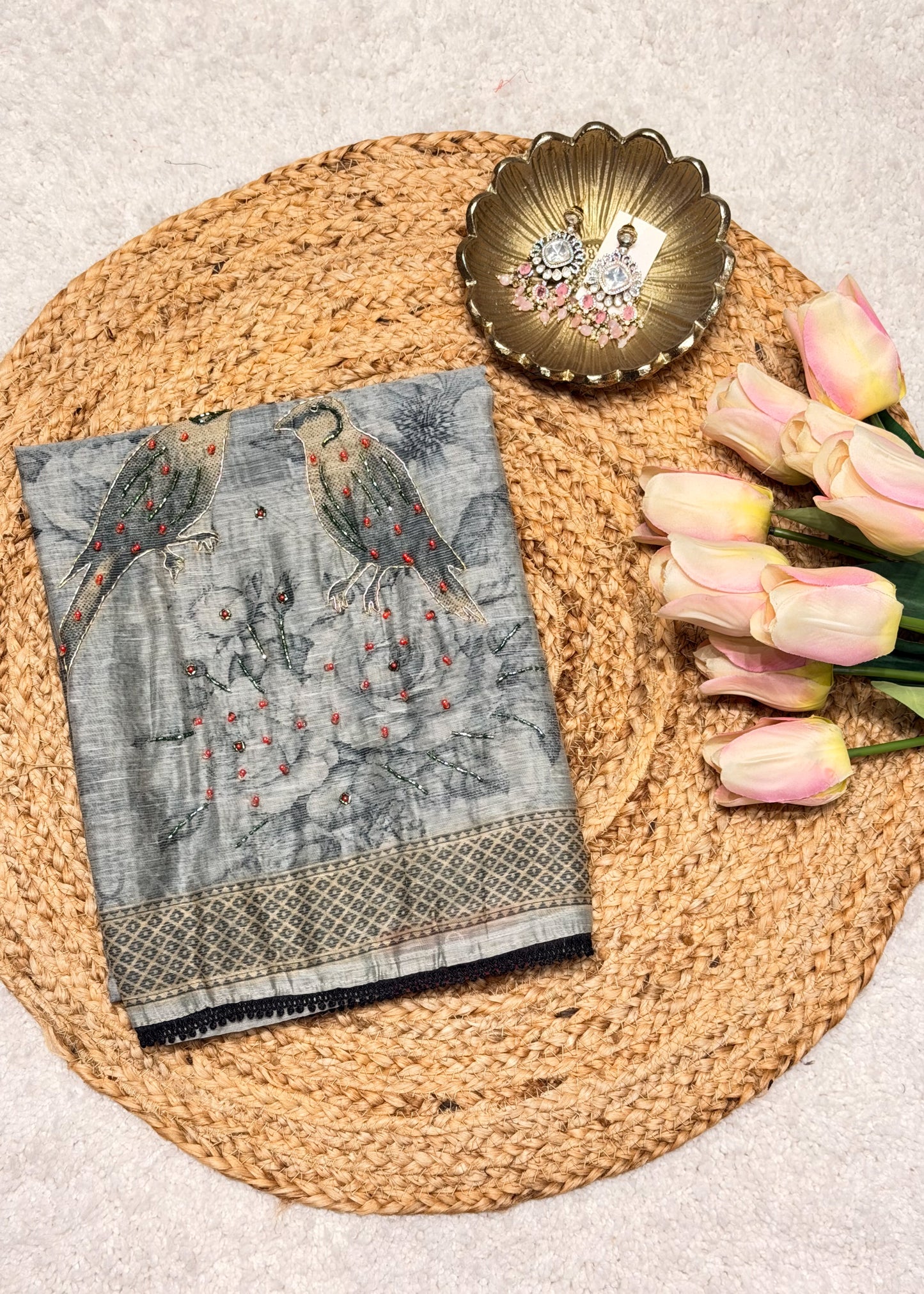 Mehraab Grey Printed Unstitched Suit Set